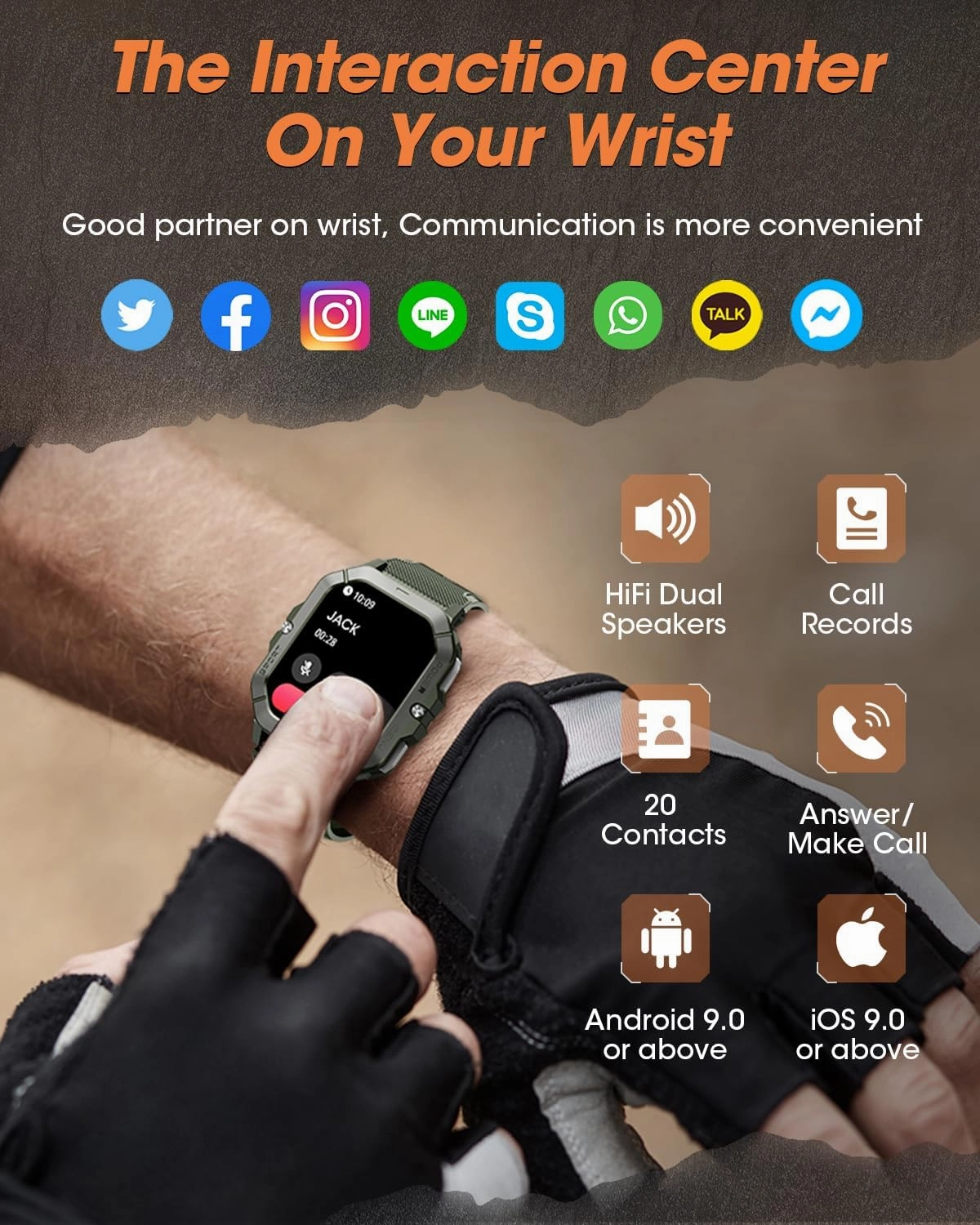 Military Smart Watches for Men (Answer/Make Calls), Waterproof Rugged Fitness Tracker with Blood Pressure/Heart Rate/SpO2/Sleep, Bluetooth Tactical Smart Watch for Android and iPhone, Military Green