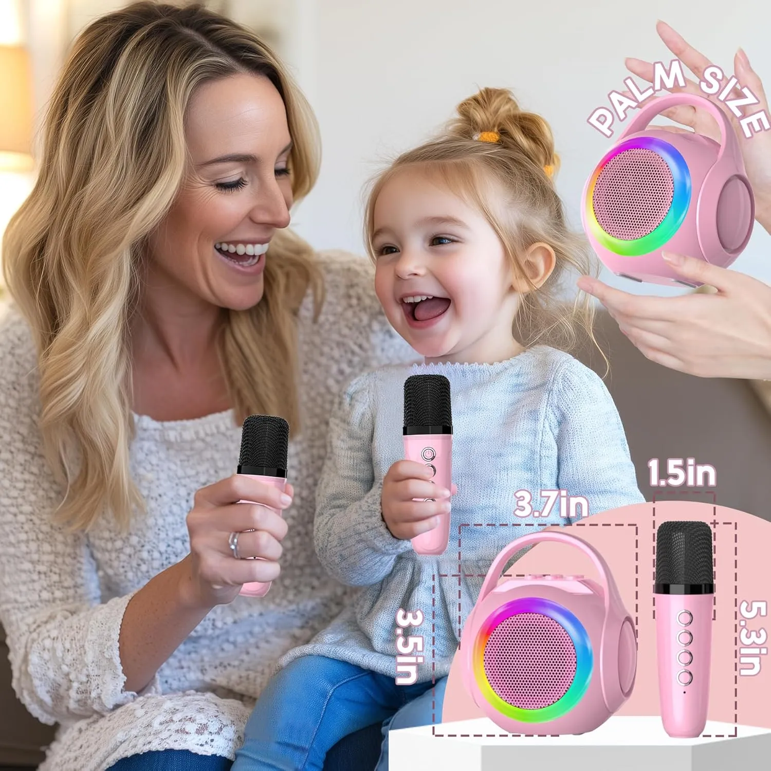Mini Karaoke Machine for Kids with 2 Microphones, Bluetooth Toddler Karaoke Toy with LED Lights, Rechargeable Portable Speaker for Girls & Boys Ages 3-10, Children’s Day & Birthday Gift Ideas