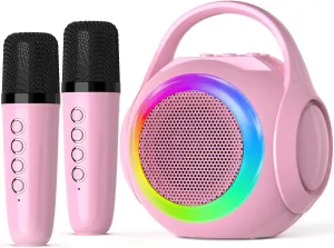 Mini Karaoke Machine for Kids with 2 Microphones, Bluetooth Toddler Karaoke Toy with LED Lights, Rechargeable Portable Speaker for Girls & Boys Ages 3-10, Children’s Day & Birthday Gift Ideas