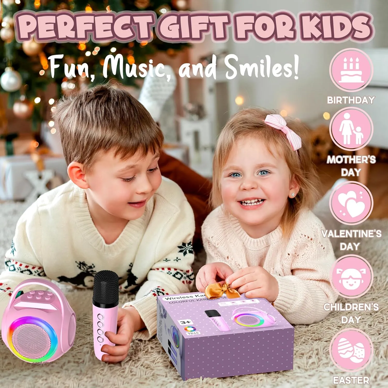 Mini Karaoke Machine for Kids with Microphone, Bluetooth Toddler Karaoke Toy with LED Lights, Rechargeable Portable Speaker for Girls & Boys Ages 3-10, Children’s Day & Birthday Gift Ideas