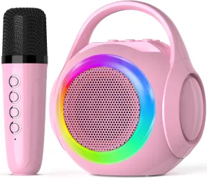 Mini Karaoke Machine for Kids with Microphone, Bluetooth Toddler Karaoke Toy with LED Lights, Rechargeable Portable Speaker for Girls & Boys Ages 3-10, Children’s Day & Birthday Gift Ideas