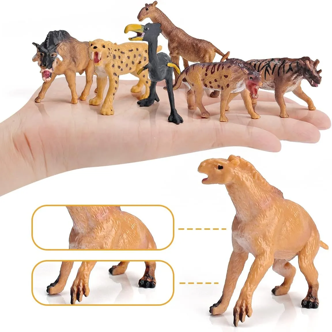 Mini Prehistoric Mammals Animals Toys Set 12PCS Animal Figures Wildlife Figurines Woolly Mammoth Saber-Toothed Tiger Model Dire Wolf Figure Kids Birthday Gift
