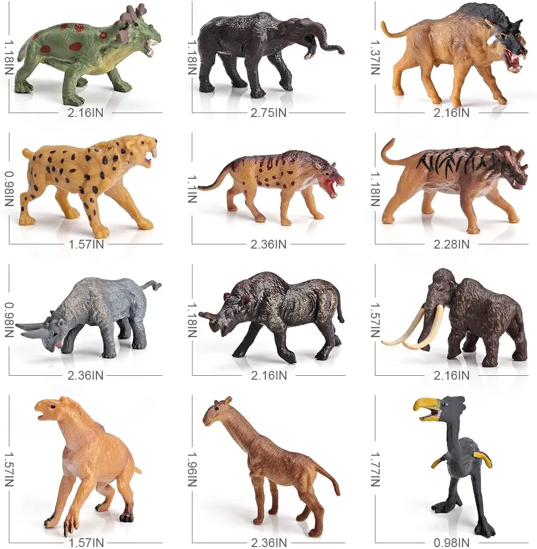 Mini Prehistoric Mammals Animals Toys Set 12PCS Animal Figures Wildlife Figurines Woolly Mammoth Saber-Toothed Tiger Model Dire Wolf Figure Kids Birthday Gift