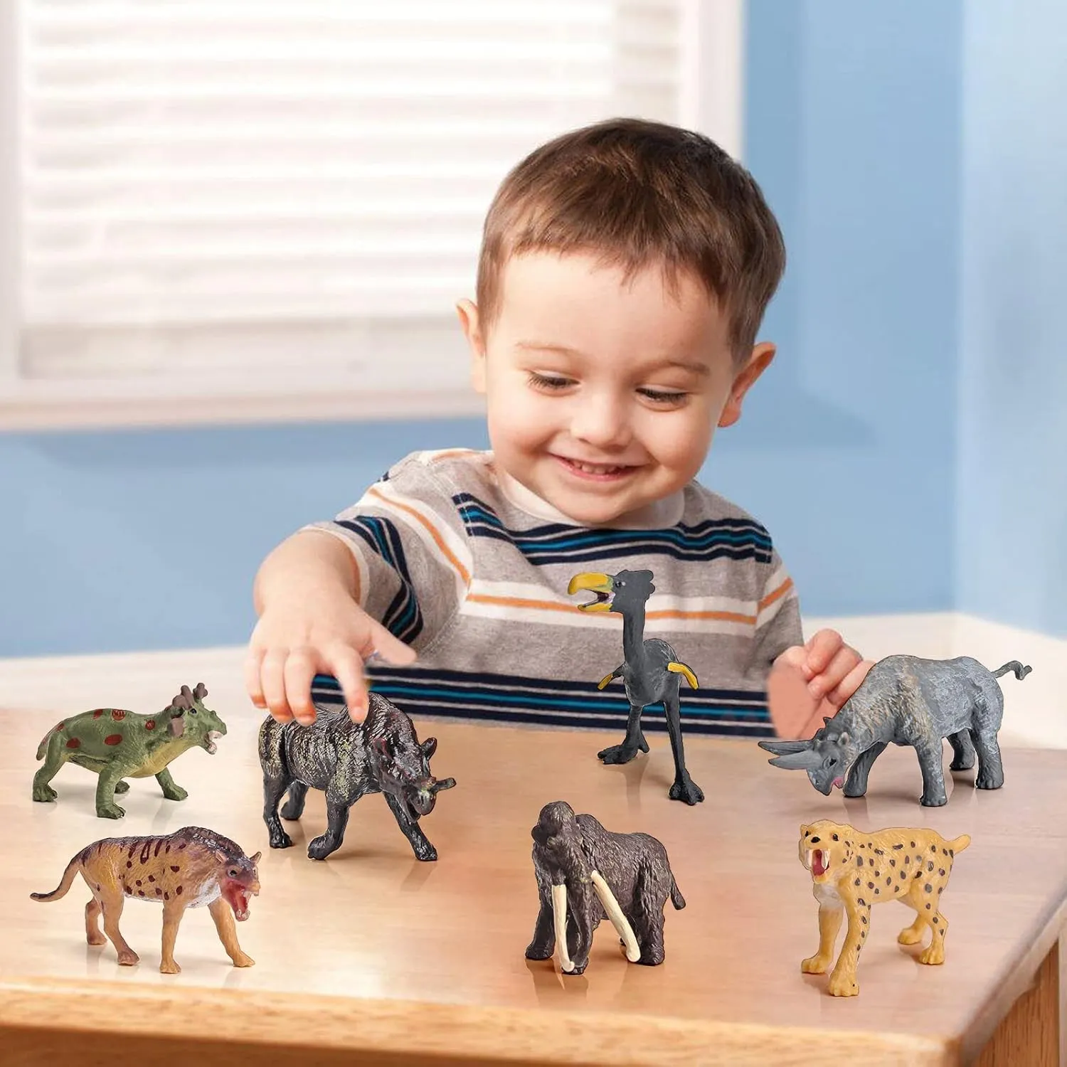 Mini Prehistoric Mammals Animals Toys Set 12PCS Animal Figures Wildlife Figurines Woolly Mammoth Saber-Toothed Tiger Model Dire Wolf Figure Kids Birthday Gift
