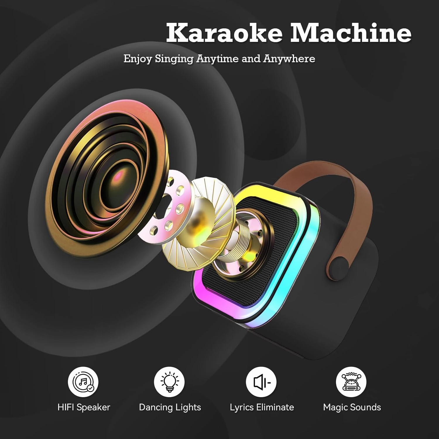 Mini Karaoke Machine for Kids Adults: Portable Bluetooth Karaoke Machine with 2 Wireless Mics and Light - Karaoke Speaker for Ages 4 5 6 7 8 9 10 11 12  Year Old Girls Boys Birthday Gift Toy(Black)