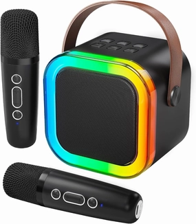 Mini Karaoke Machine for Kids Adults: Portable Bluetooth Karaoke Machine with 2 Wireless Mics and Light - Karaoke Speaker for Ages 4 5 6 7 8 9 10 11 12  Year Old Girls Boys Birthday Gift Toy(Black)