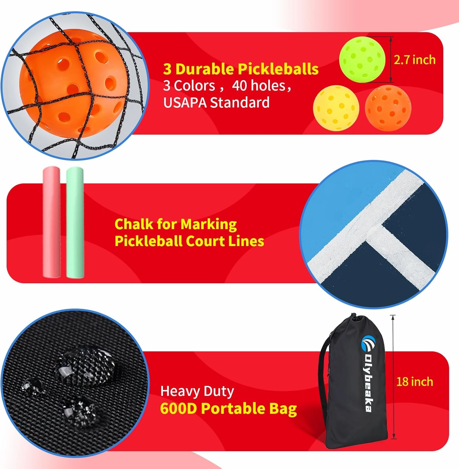 Mini Pickleball Net for Beginners Pros, 5FT / 10FT / 12.5 FT Half Court Size Portable Pickleball Net for Driveway Backyard Outdoor Indoor with 3 Pickleballs Carry Bag, Chalk