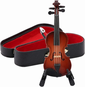 Miniature Violin Toy, Tiny Violin Model for Joke Mini Simulation Violins Musical Instrument Model with Support and Case, for Houses Offices Desk Display Decoration Gifts Ornaments
