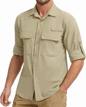 mixtiq Men’s Safari Sun UV Protection Shirts Loog Sleeve UPF 50  Quick Dry Lightweight Cooling Hiking Fishing Camping Shirts