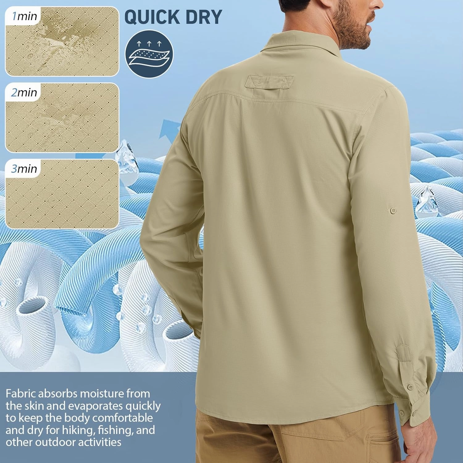 mixtiq Men’s Safari Sun UV Protection Shirts Loog Sleeve UPF 50  Quick Dry Lightweight Cooling Hiking Fishing Camping Shirts