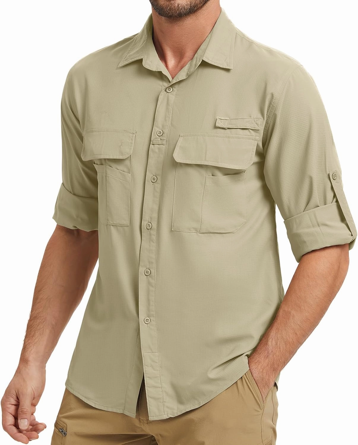 mixtiq Men’s Safari Sun UV Protection Shirts Loog Sleeve UPF 50  Quick Dry Lightweight Cooling Hiking Fishing Camping Shirts