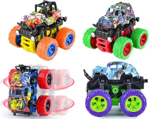 Monster Trucks Toy for Boys, Friction Powered Toy Car 4 Pack Mini Push and Go Car Truck Playset for Boys Girls Toddler Aged 3 4 5 6 7 Year Old Gifts for Kids Christmas Birthday Party (Type2)
