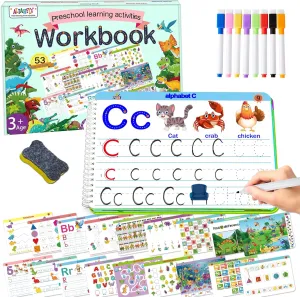 Montessori Preschool Learning Tracing Workbook - Toddler Handwriting Practice Letter and Numbers Busy Activity Book Dry Erase, Autism Materials Prek Educational Learning Toy for Kids Age 3 4 5