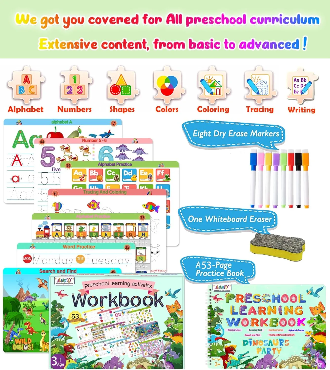 Montessori Preschool Learning Tracing Workbook - Toddler Handwriting Practice Letter and Numbers Busy Activity Book Dry Erase, Autism Materials Prek Educational Learning Toy for Kids Age 3 4 5