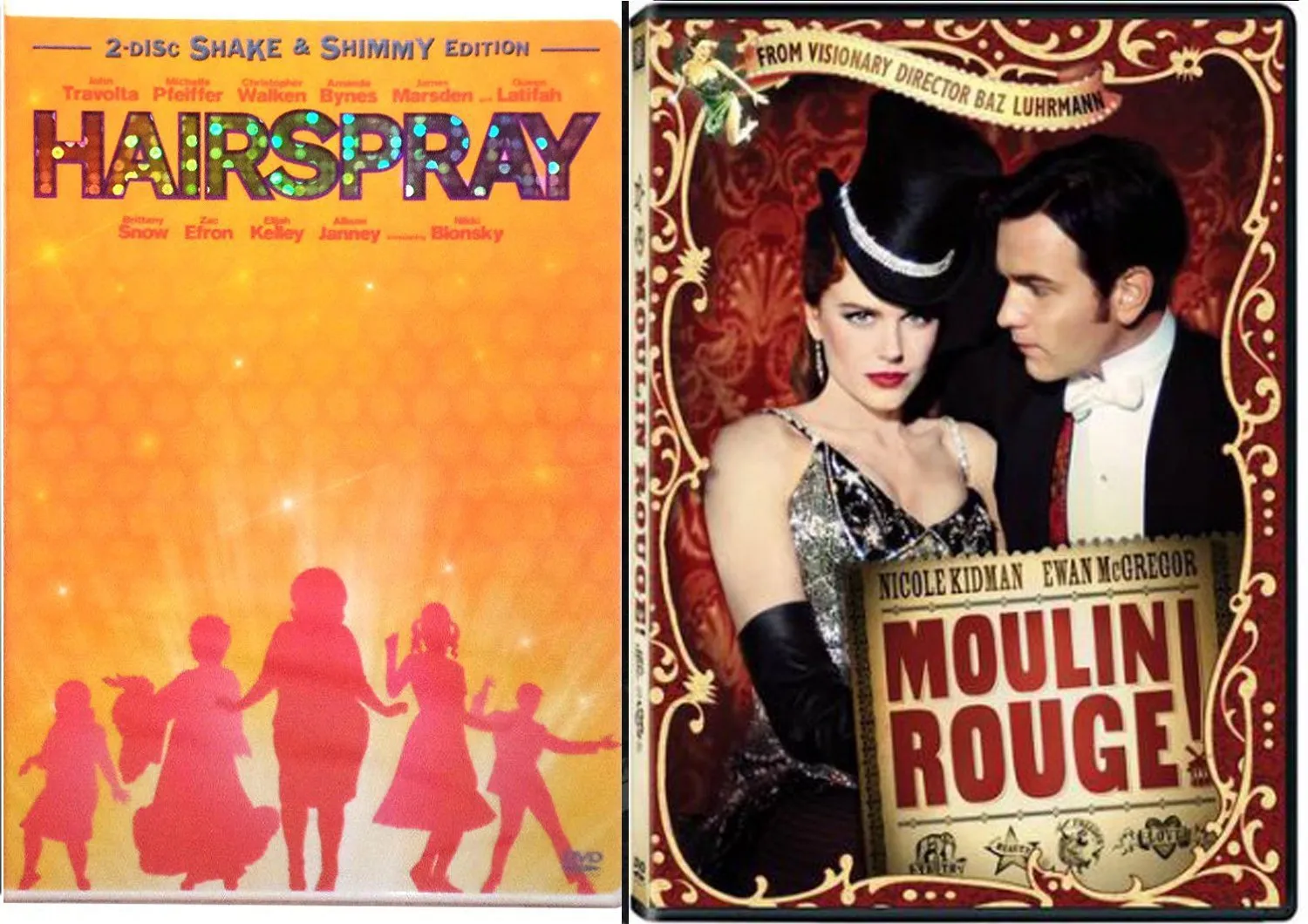 Moulin Rouge & Hairspray Musical DVD Set Special Edition 2 Disc & Bonus Videos Shimmy Shake