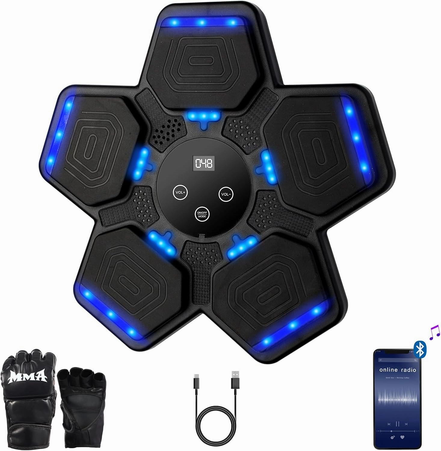 Music Boxing Machine, Bluetooth Music Punching Bag with Boxing Gloves, Smart Boxing Machine for Kids Adult, Wall Mount Workout Equipment Target for Home, Gym, Office