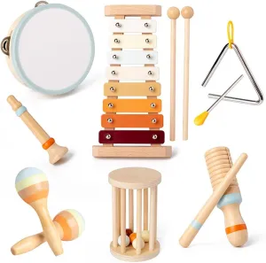 Musical Instruments Set ,Drum & Percussion Instruments for Kids,Wooden Montessori Toys ,Percussion Music Modern Boho Xylophone Music Toys, for 3  Year Old Baby Toddlers ,Boys Girls