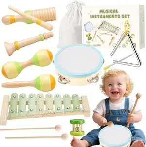 Musical Instruments Set Montessori Wooden Toy for Toddlers 1-3 Percussion Music Xylophone Neutral Colors for Kids Baby Preschool Learning Educational Christmas Birthday Gift for 1-3-5  Year Old