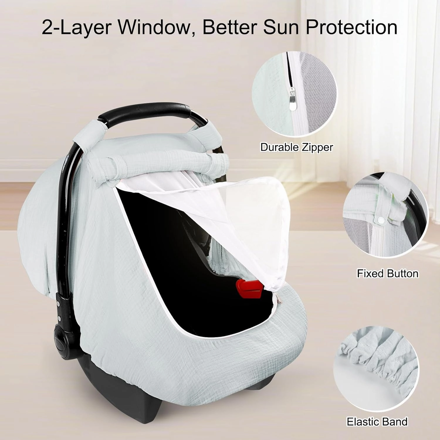 Muslin Car Seat Covers for Babies, Summer Baby Car Seat Cover for Boys Girls with Breathable Window, Lightweight Infant Car Seat Canopy, Gray