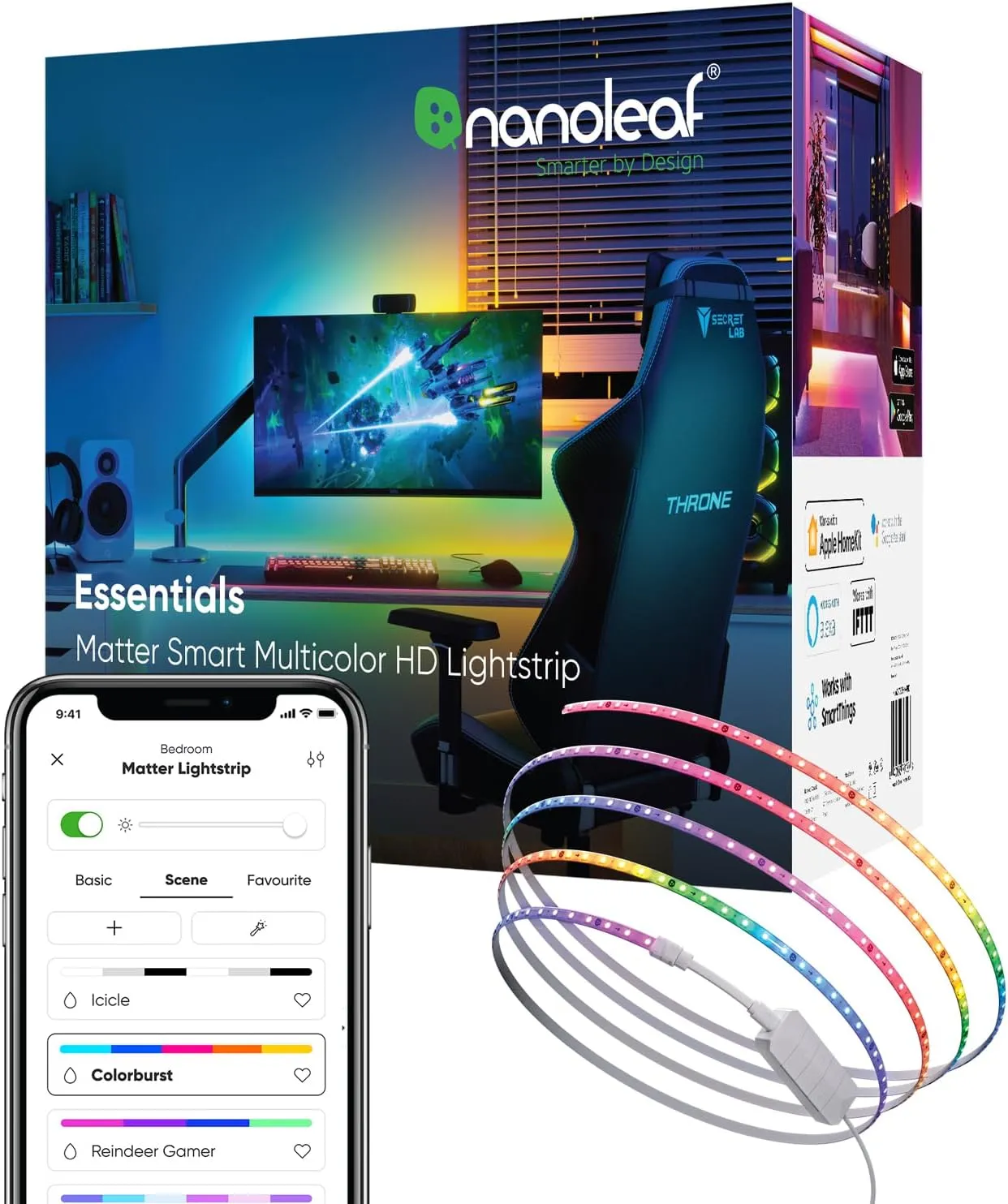 Nanoleaf Essentials Matter Bluetooth & WiFi Smart Multicolor LED Lightstrip 200" Smarter Kit (5m) - RGB & Whites, Controller, App & Voice Control (Works with Apple Home, Google Home)