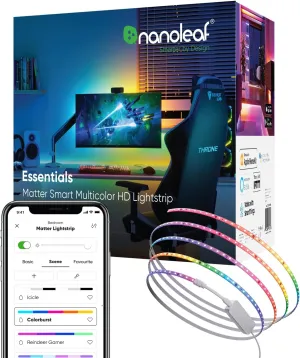 Nanoleaf Essentials Matter Bluetooth & WiFi Smart Multicolor LED Lightstrip 200" Smarter Kit (5m) - RGB & Whites, Controller, App & Voice Control (Works with Apple Home, Google Home)