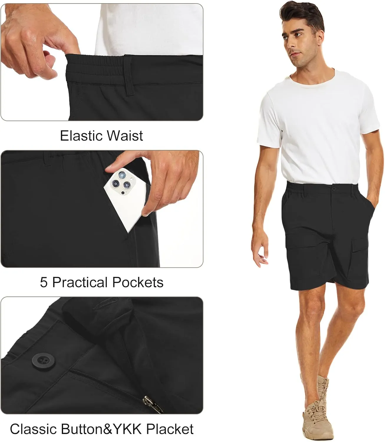 NATUVENIX Hiking Shorts for Men Stretch Lightweight Fishing Shorts Men Quick Dry Cargo Work Shorts Casual Mens Shorts Summer