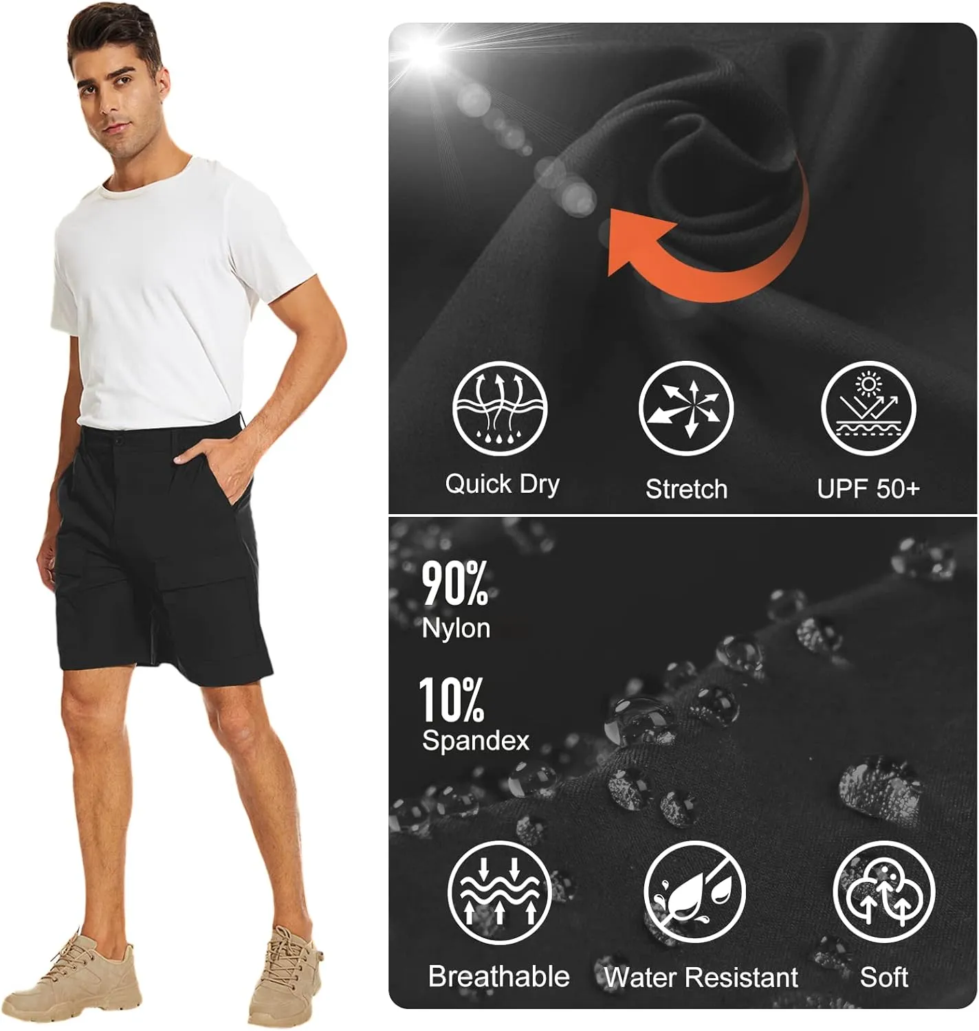 NATUVENIX Hiking Shorts for Men Stretch Lightweight Fishing Shorts Men Quick Dry Cargo Work Shorts Casual Mens Shorts Summer