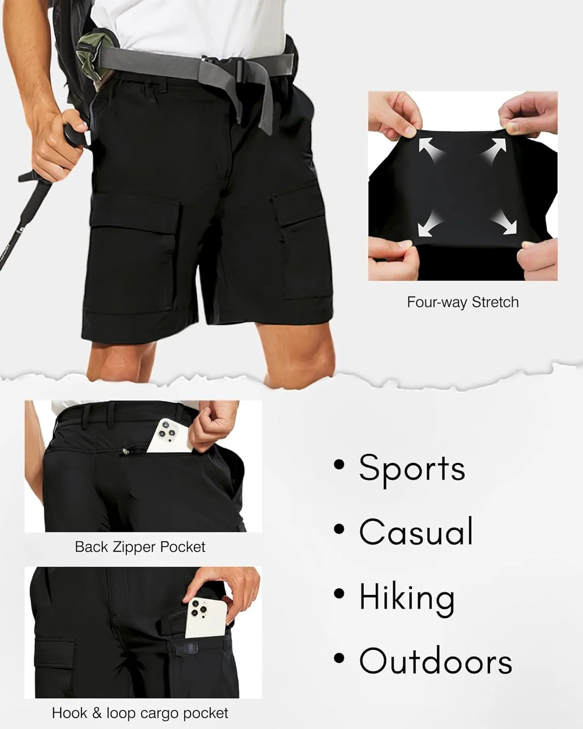NATUVENIX Hiking Shorts for Men Stretch Lightweight Fishing Shorts Men Quick Dry Cargo Work Shorts Casual Mens Shorts Summer