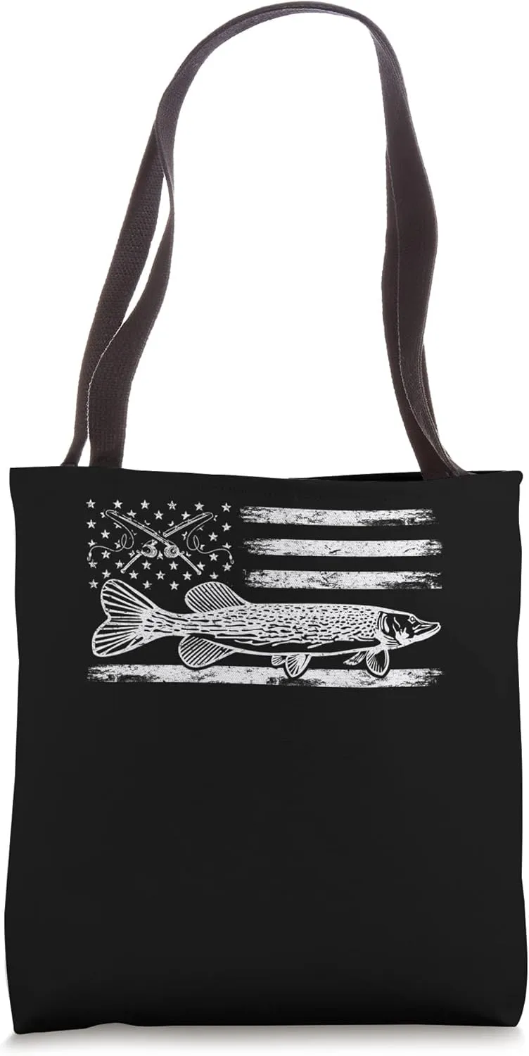 Needlefish US Flag Gar Fish American Flag Gar Fishing Tote Bag