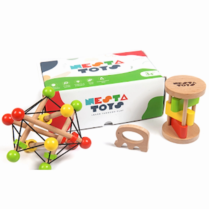 Newborn Gift Set - Wooden Musical Rattles and Teether (3-12 Months)