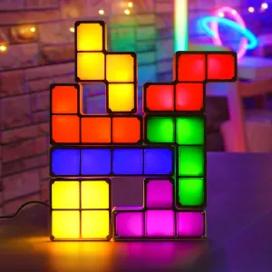 Night Light for Kids, DIY Stackable LED 7 Colors 3D Puzzles Night Light, Induction Interlocking Desk Lamp, Tangram Light Blocks Puzzles lamp for Kids (Multicolor - US Plug)
