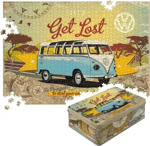 Nostalgic-Art Retro Puzzle 1000 Pieces, 18.9" x 26.8", VW Bulli – Let's Get Lost – VW Bus Gift idea, Official License Product (OLP), for Adults, Packed in a tin Box
