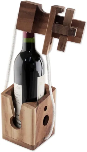 NOVICA Brown Handmade Raintree Wood Bottle Puzzle, 'Don'T Break It'