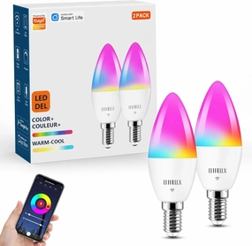 OHLUX 2 Pack E12 LED Bulb, 4W 40 Watt Equivalent Dimmable Smart Candelabra Bulbs Compatible with Alexa, Google Home, Color Changing, Music Sync, Voice Control, Timer