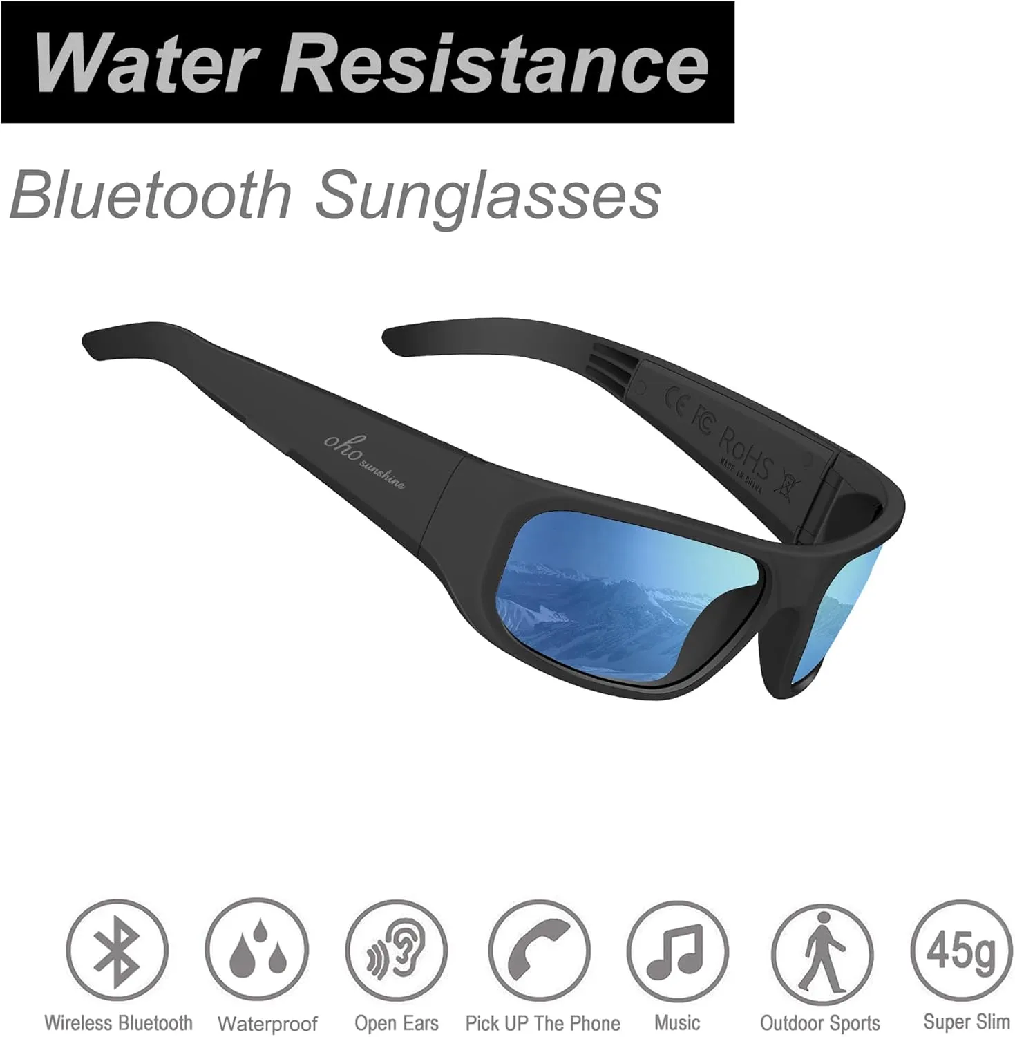 OhO Smart Glasses,Polarized Sunglasses with Bluetooth Speaker,Athletic/Outdoor UV Protection and Voice Control,Unisex(Mirror Blue Lens)