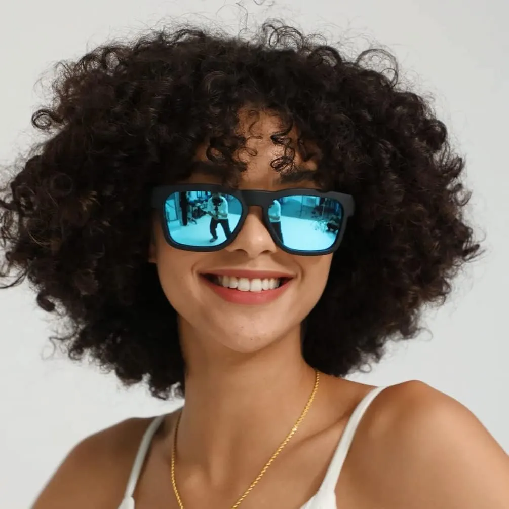 OhO Smart Glasses,Polarized Sunglasses with Bluetooth Speaker,Athletic/Outdoor UV Protection and Voice Control,Unisex(Mirror Blue Lens)