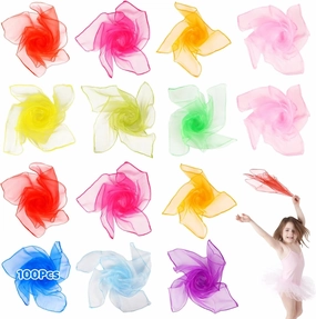 OMISTAR 100 Pcs Square Dance Scarves, 23.6×23.6" Colored Juggling Scarves, Polyester Dancing Scarves, Music Dance Performance Props for Adults & Little Ones, 10 Colors