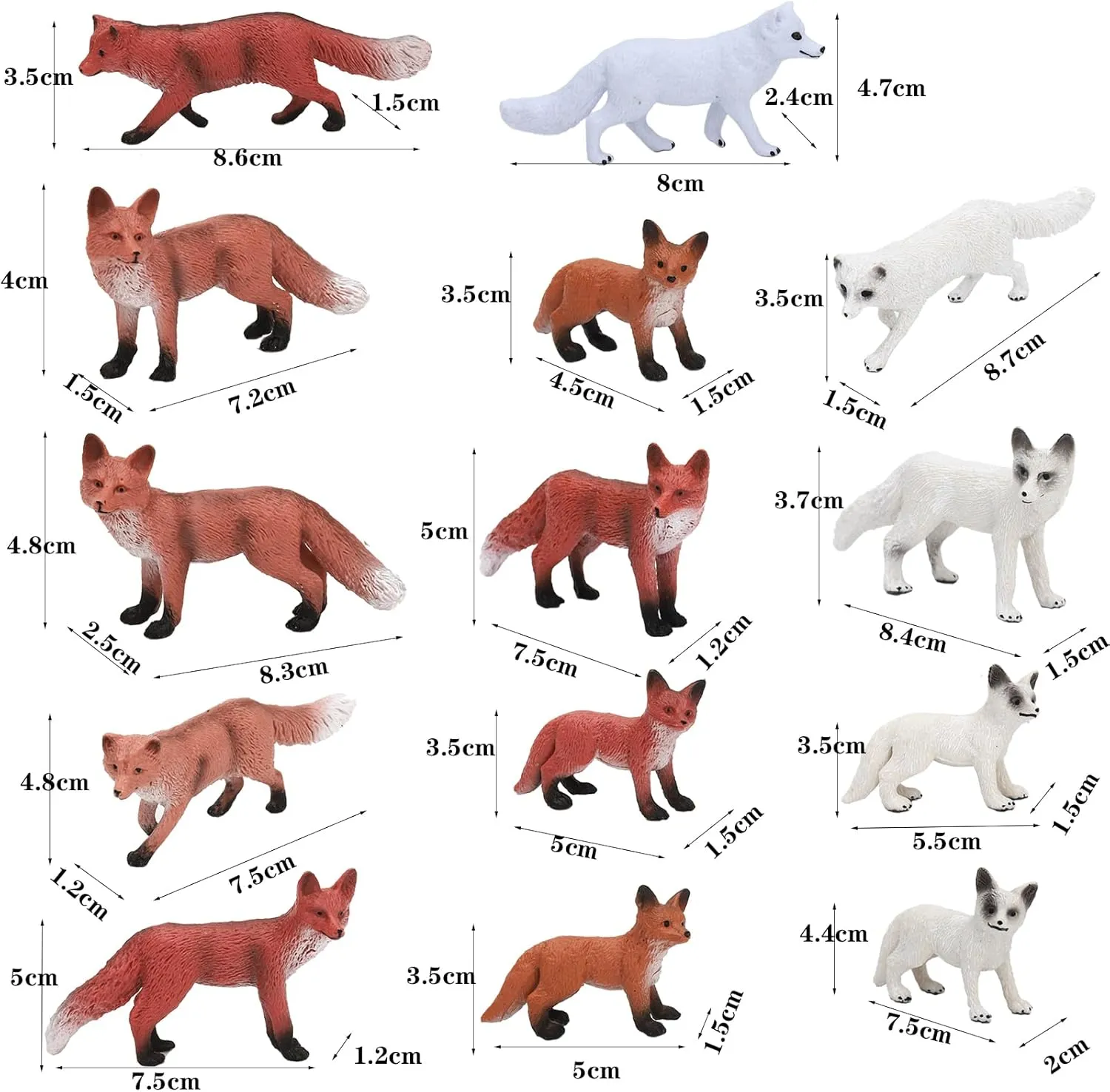 ONEST 14 Pieces Mini Fox Figurines Playset Hand Painted Tiny Foxes Realistic Detailed Plastic Fox Figures Toys Small Foxes Figurines for Kids Adults