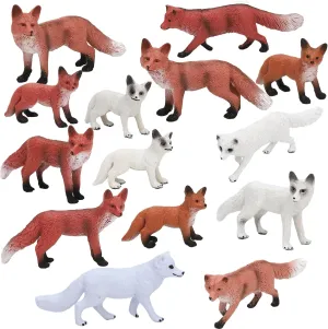 ONEST 14 Pieces Mini Fox Figurines Playset Hand Painted Tiny Foxes Realistic Detailed Plastic Fox Figures Toys Small Foxes Figurines for Kids Adults