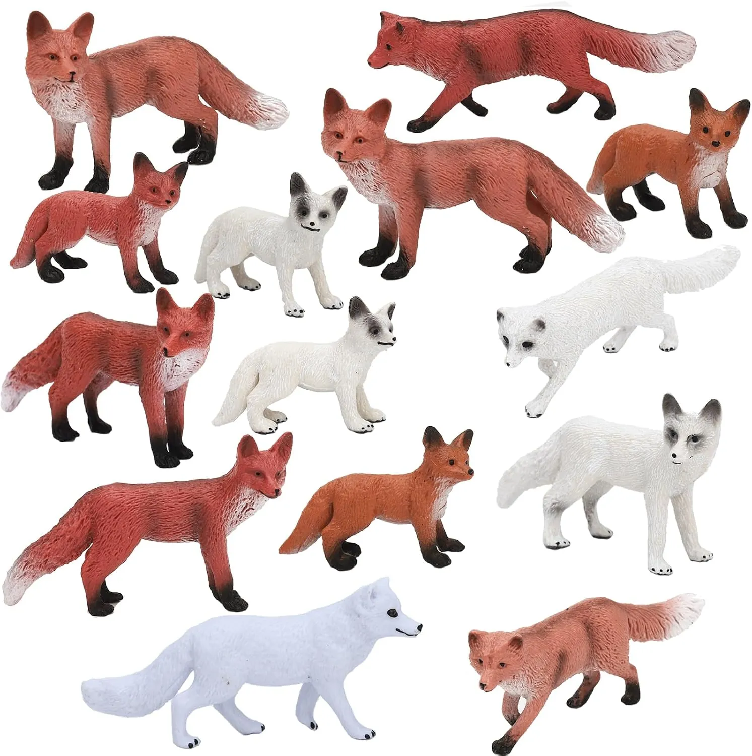 ONEST 14 Pieces Mini Fox Figurines Playset Hand Painted Tiny Foxes Realistic Detailed Plastic Fox Figures Toys Small Foxes Figurines for Kids Adults