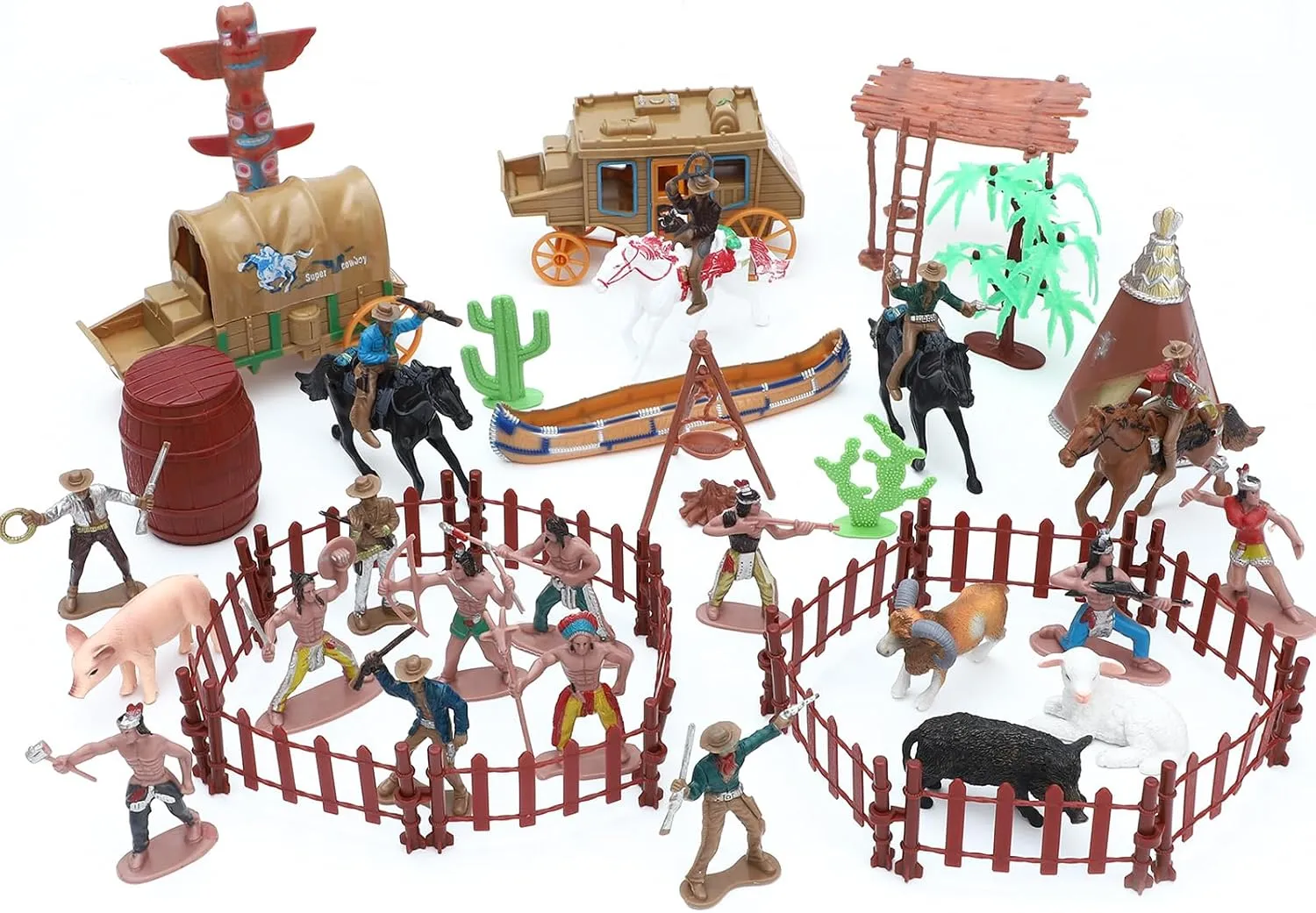 ONEST 57 Pieces Native American Figurines Indian Figurines Indians Historical Plastic Action Figures for Projects Decoration Birthday Gift Dollhouse Cake Toppers