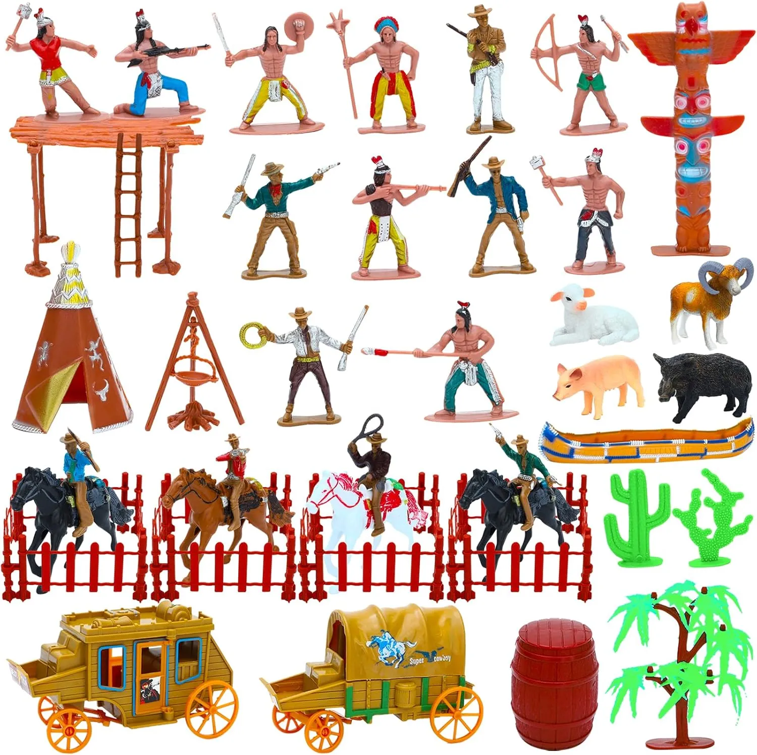 ONEST 57 Pieces Native American Figurines Indian Figurines Indians Historical Plastic Action Figures for Projects Decoration Birthday Gift Dollhouse Cake Toppers