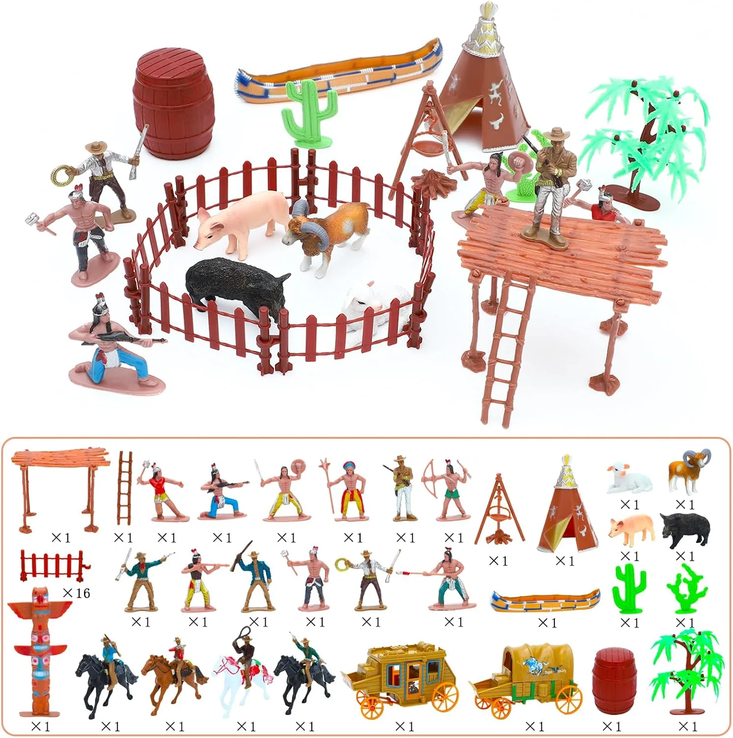 ONEST 57 Pieces Native American Figurines Indian Figurines Indians Historical Plastic Action Figures for Projects Decoration Birthday Gift Dollhouse Cake Toppers