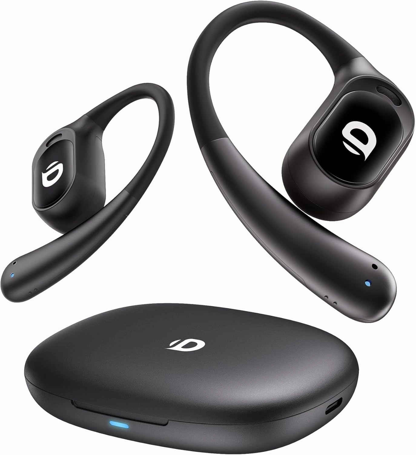 Open Ear Earbuds, True Wireless Open Ear Headphones with Earhooks, Air Conduction earphones, Touch Control, Dual Noise-Cancelling Mics, Up to 30 Hours Power with Case, IPX5, Workouts, Yoga, Running