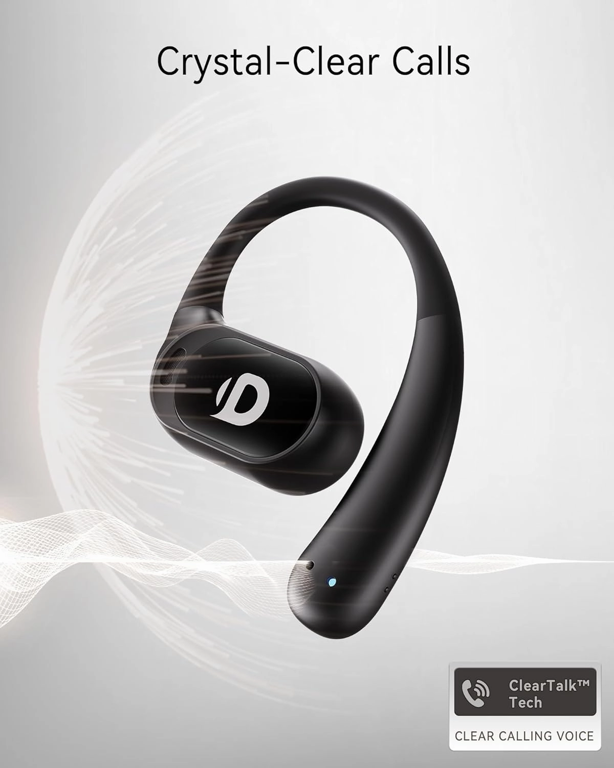 Open Ear Earbuds, True Wireless Open Ear Headphones with Earhooks, Air Conduction earphones, Touch Control, Dual Noise-Cancelling Mics, Up to 30 Hours Power with Case, IPX5, Workouts, Yoga, Running