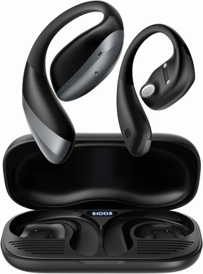 Open Ear Headphones, Bluetooth 5.4 True Wireless Earbuds Air Conduction Headphones with Mic Clear Calls, Comfort Fit Over Ear Headphones with Ear Hooks, 56H Playtime, IPX6 for Sport, Black