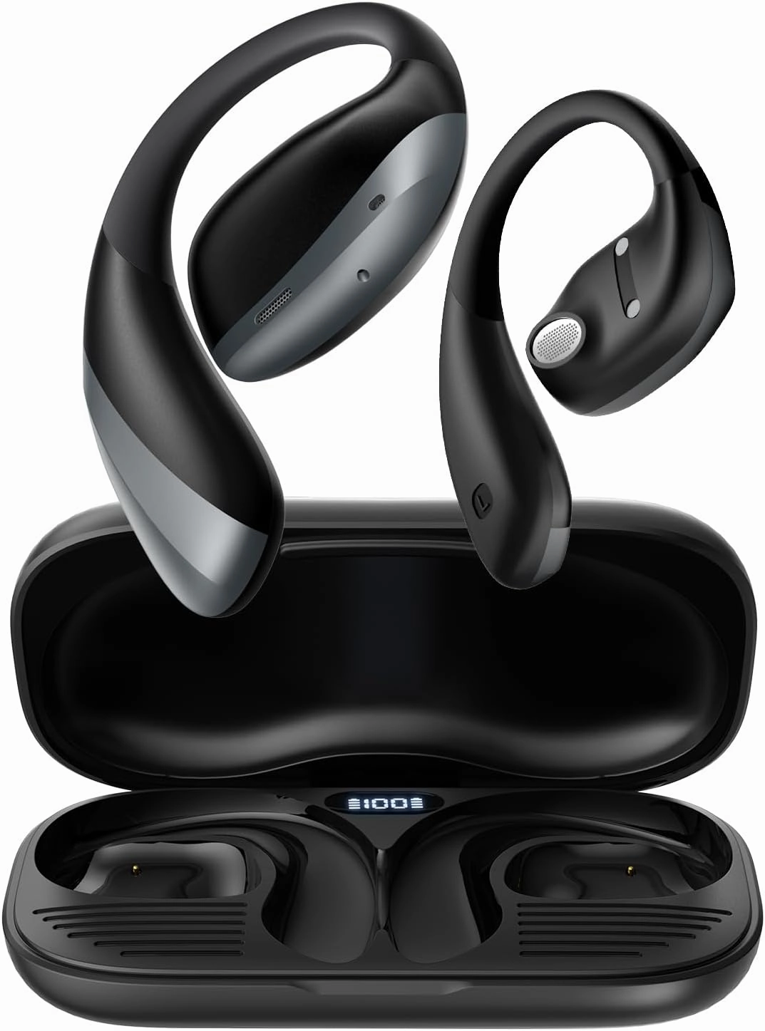 Open Ear Headphones, Bluetooth 5.4 True Wireless Earbuds Air Conduction Headphones with Mic Clear Calls, Comfort Fit Over Ear Headphones with Ear Hooks, 56H Playtime, IPX6 for Sport, Black