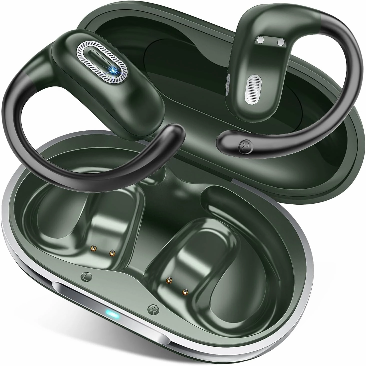 Open-Ear Headphones, Ultra-Comfort, Snug Fit, Powerful Sound, Clear Calls, 50H Playtime, Bluetooth 5.4 Earbuds, Open Ear Wireless Earbuds for Learning/Travel/Business, Compatible iOS/Android, Green