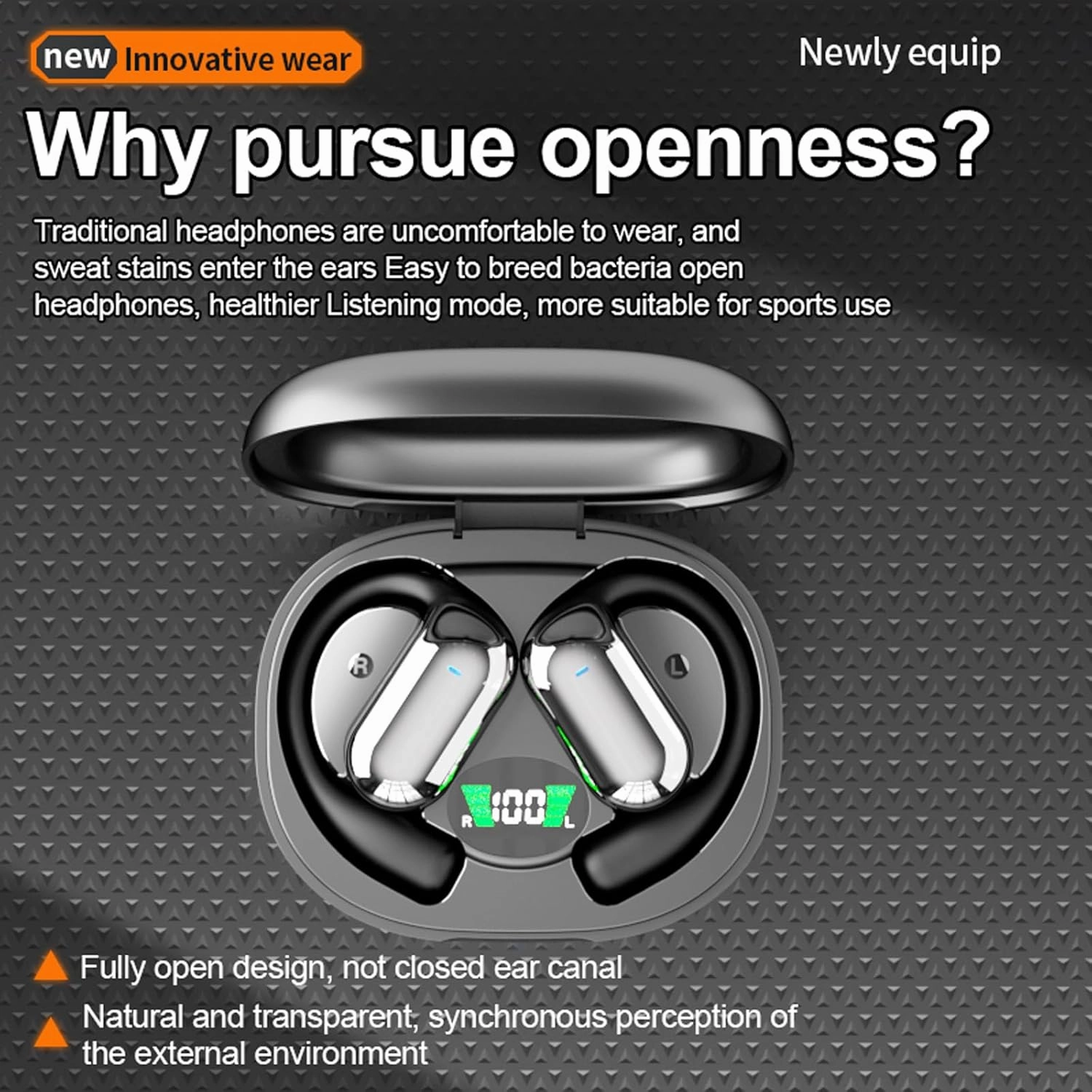 Out of Ear Open Ear Headphones Wireless Ear OWS Hanging Earphones 5.4 Bluetooth Air Bone Conduction Around Over The Ear TWS Wireless Earbuds Workout Outside The Ear Headphones Ear Buds with Earhooks