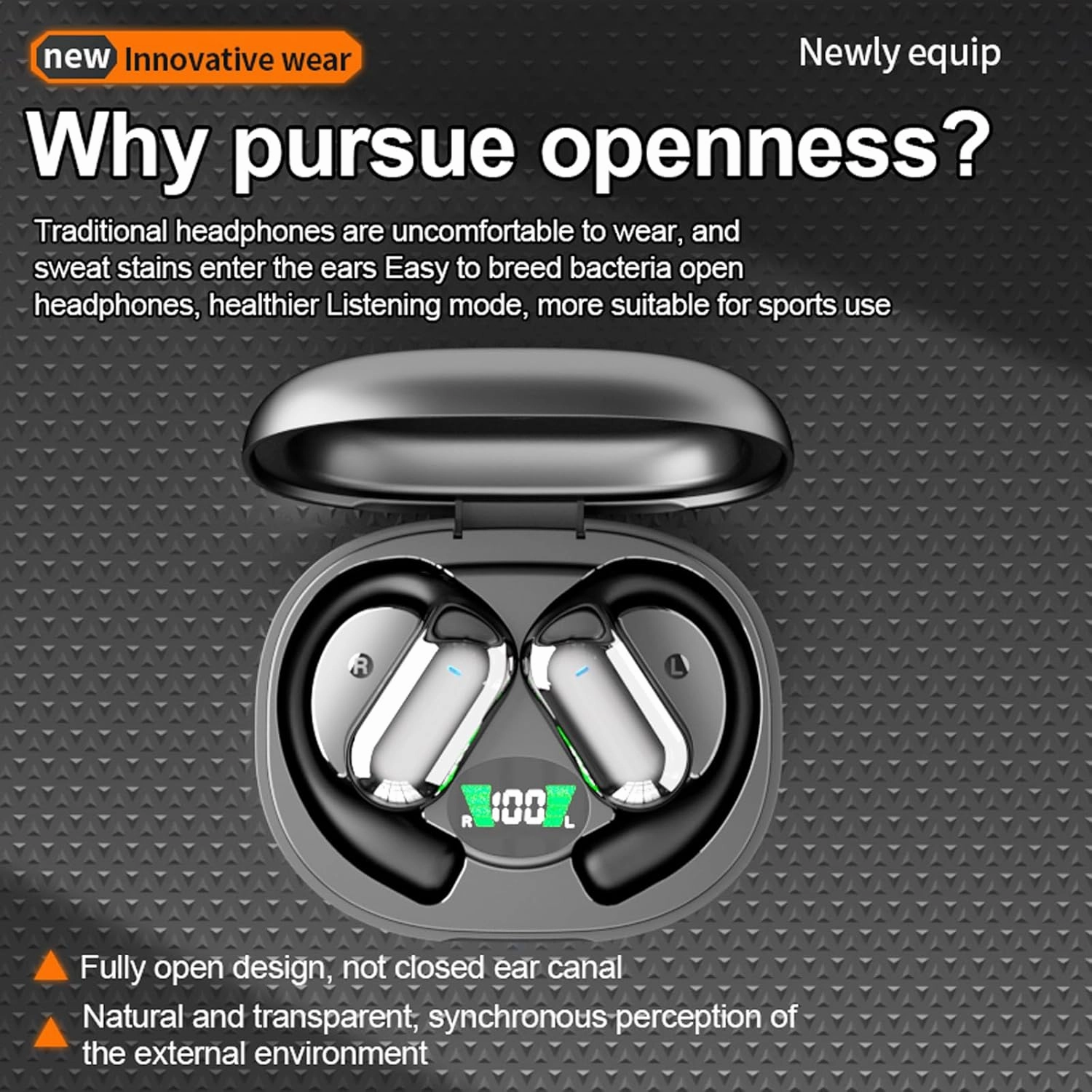 Out of Ear Open Ear Headphones Wireless Ear OWS Hanging Earphones 5.4 Bluetooth Air Bone Conduction Around Over The Ear TWS Wireless Earbuds Workout Outside The Ear Headphones Ear Buds with Earhooks
